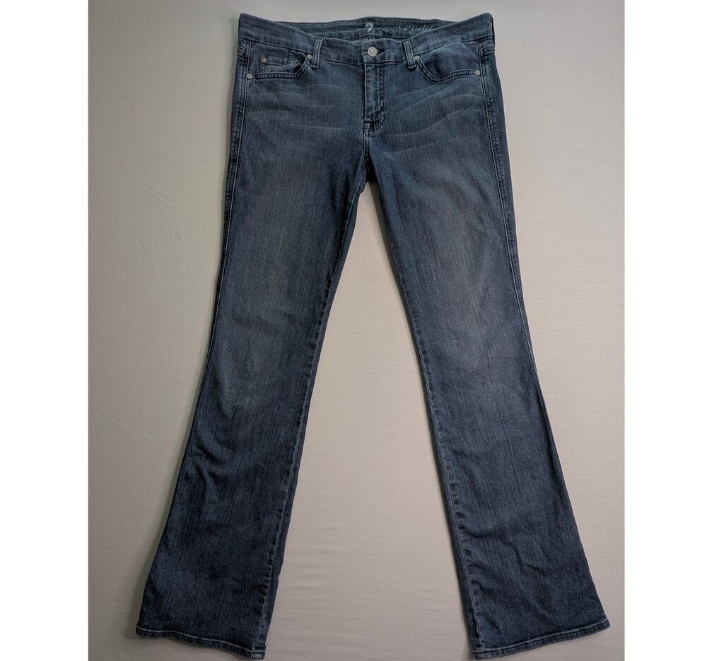 7 FOR ALL MANKIND A Pocket Jeans Womens 32 Rhinestone Bootcut Blue Stretch Denim